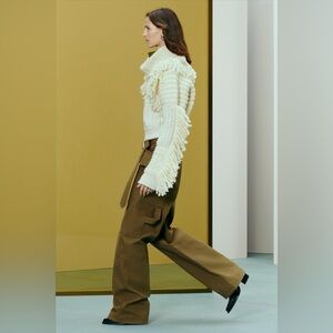 Zara SRPLS Heavy Weight Cotton Wide Leg Belted Khaki Cargo Pants 8252/222